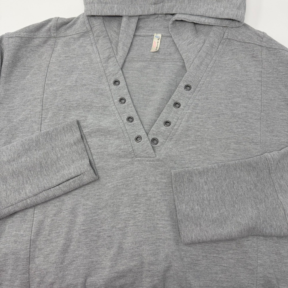 FP Movement Women Gray Open Eyelet Henley Long Sleeve Hoodie Sweatshirt Large